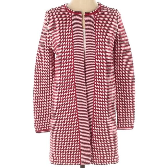 Talbots Sweaters - 2XP TALBOTS‎ MERINO WOOL BASKETWEAVE DUSTER LONG CARDIGAN RED WHITE